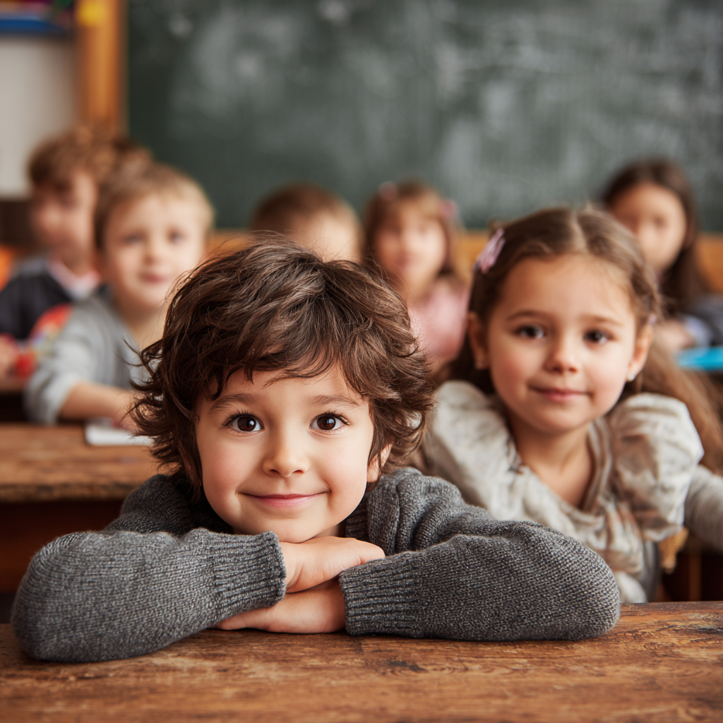 Усмихнати ученици в час